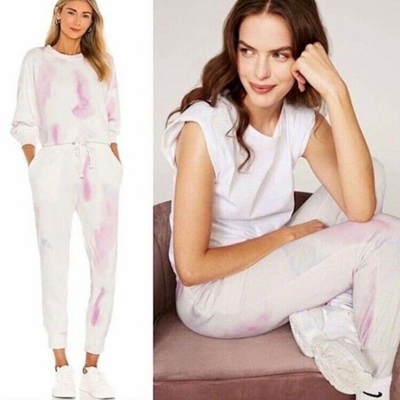 NEW PAIGE Womens Annette White Fuschia Pink Multi Joggers Sweat Pants Size Small - Picture 6 of 10